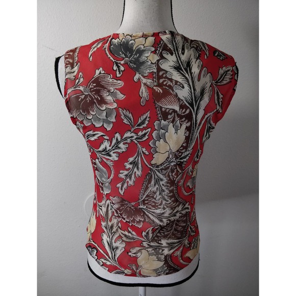 Diane Von Furstenberg Red Floral Print Silk Sleeveless V-Neck Button Top Size 4 - Picture 5 of 8